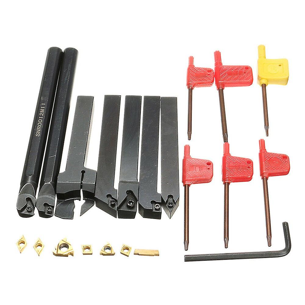 7Pcs 12mm Shank Lathe Boring Bar Turning Tool Holder Set With Carbide Inserts