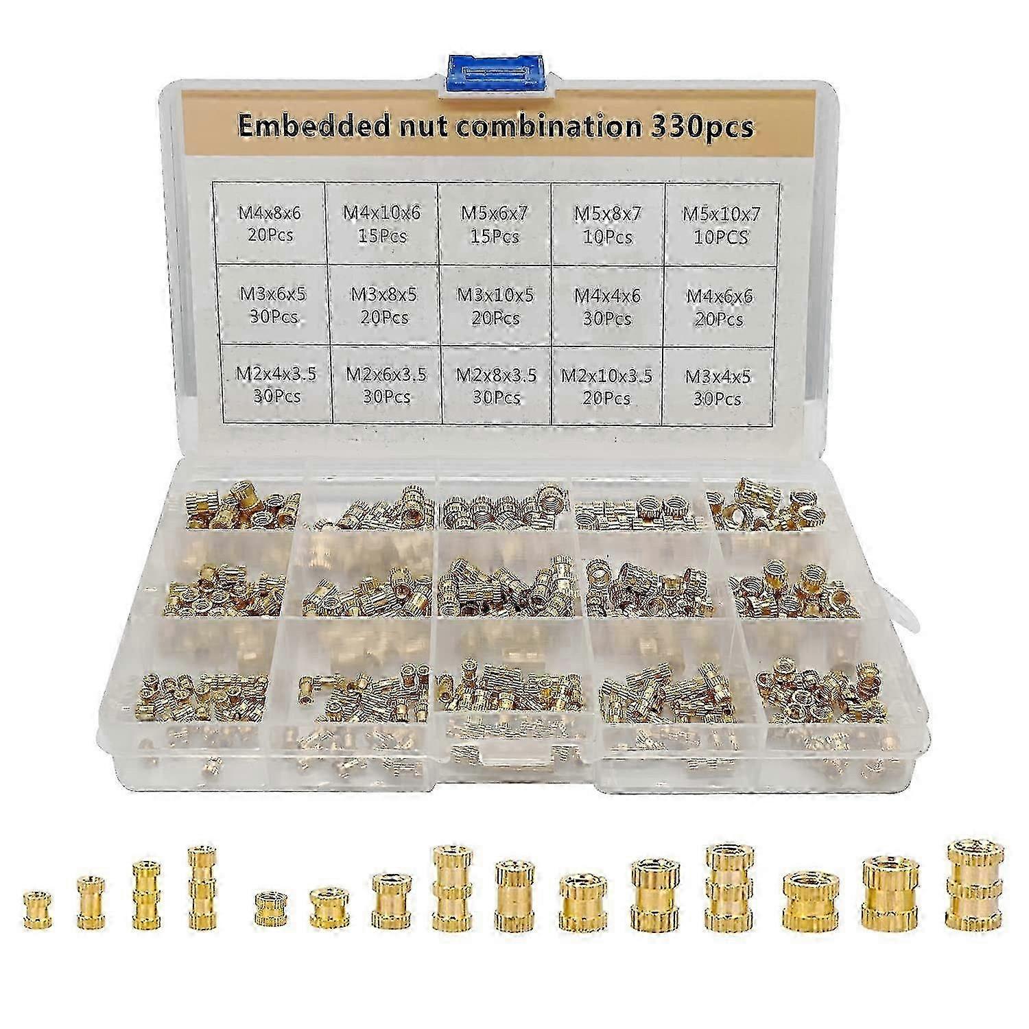 330 Pcs Brass Threaded Insert Nuts M2 M3 M4 M5 Female Thread Knurled Nut Inserts Embedment Nut compatible with 3