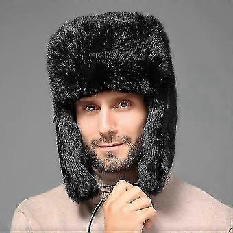Rabbit Hair Hat Men Winter Fur Hat Thickened Outdoor Warm Ear Protection Middle-aged and Elderly Cotton Hat 25-26