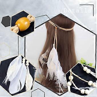Boho Feather Headband Indian Gypsy Hippie Hairband Braided Rope Headdress Adjustable Headpieces for Festival Costume Hair Accessories for Women and Gi