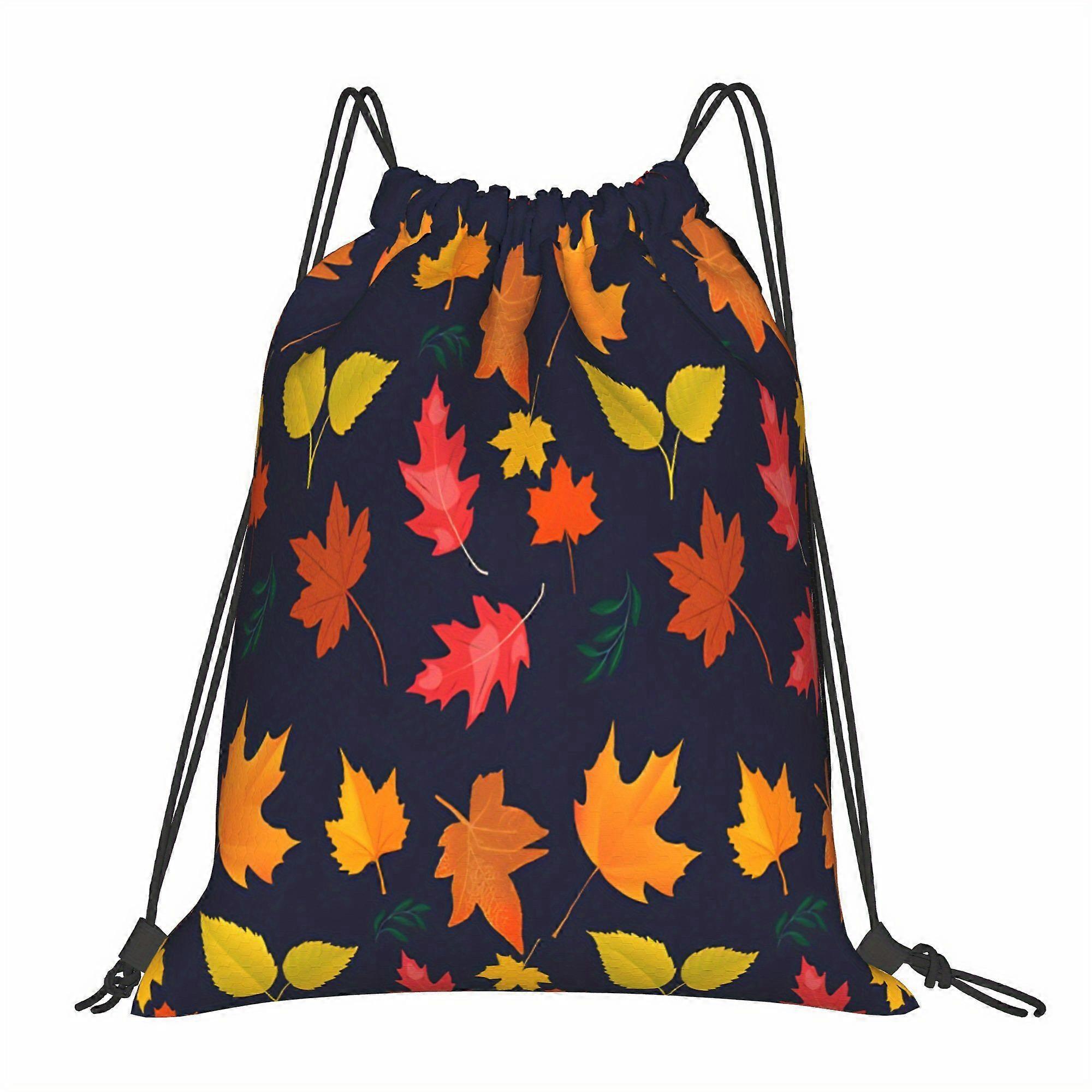 ZLIENSZUS Fall Leaf Pattern Drawstring Backpack - Soft Shell Lightweight Daypack with Adjustable Straps & Practical Pock-Cqazw