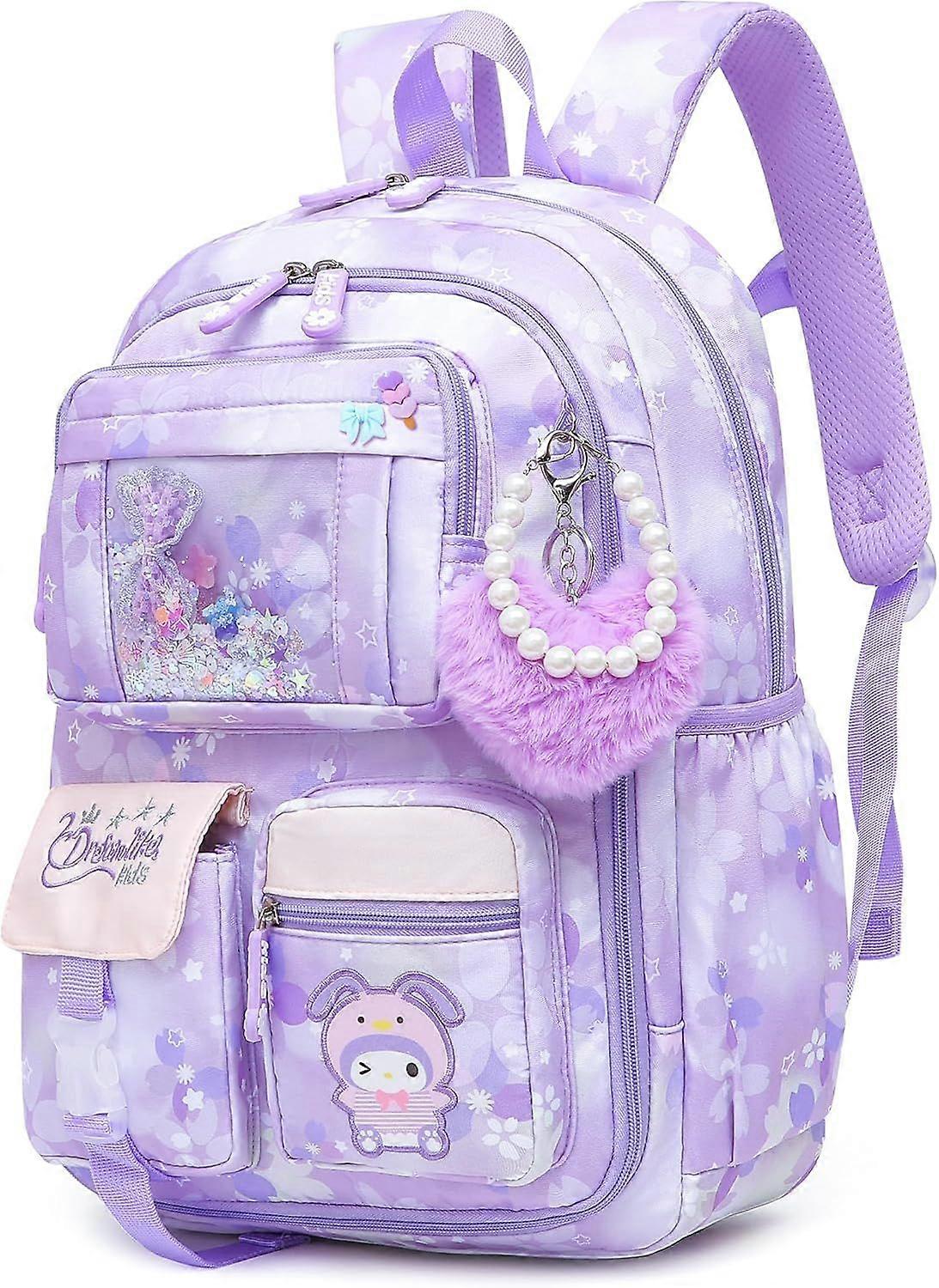 Girls School Backpack with Multiple Pockets, Splash-Proof Design, 17 Inch Purple