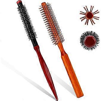 Small round hair dryer brush, 2 mini curling brushes, portable wooden handle nylon bristle curling brush, perfect for short and fine hair.