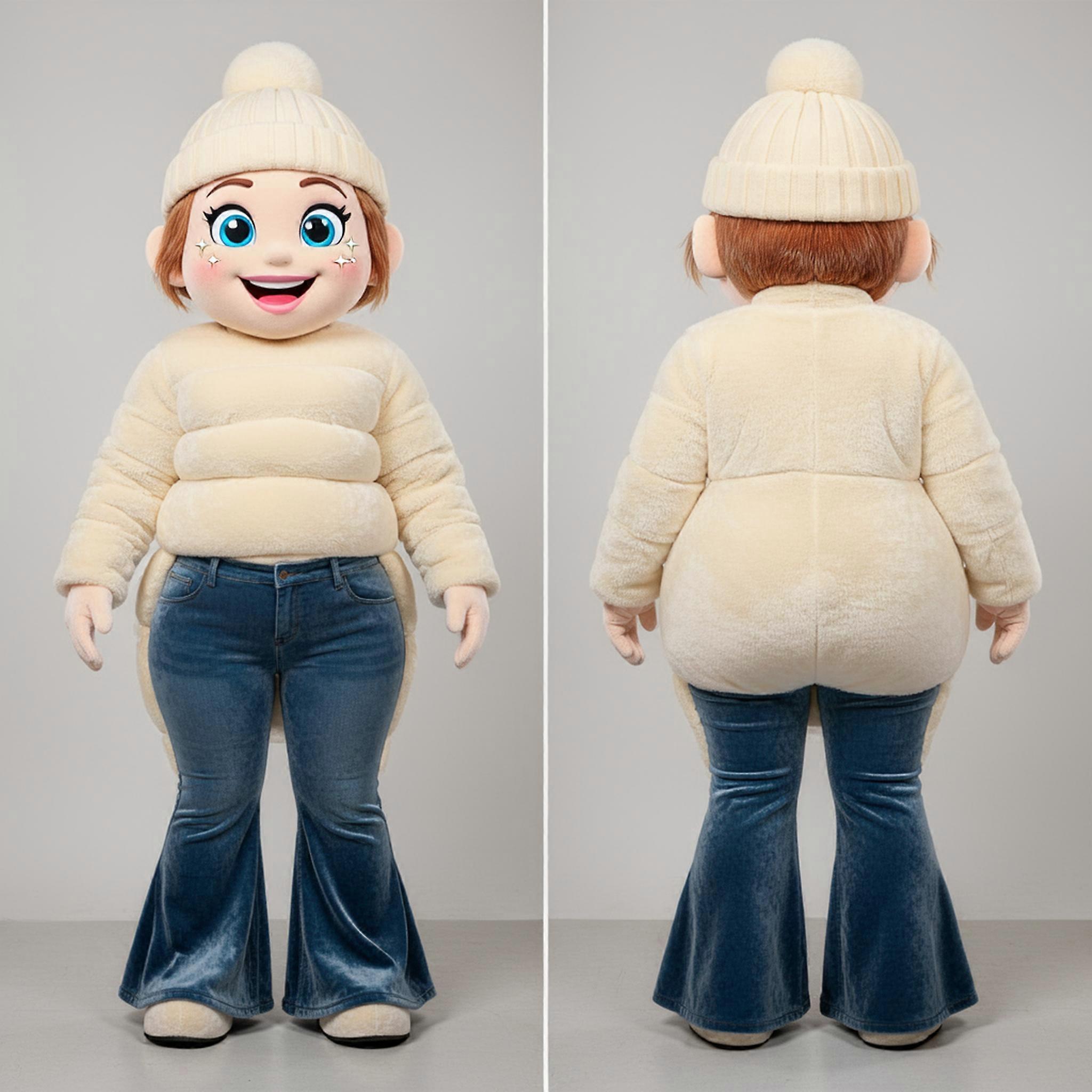 MASTICOT Cream Colored Playful Tightrope Walker Mascot