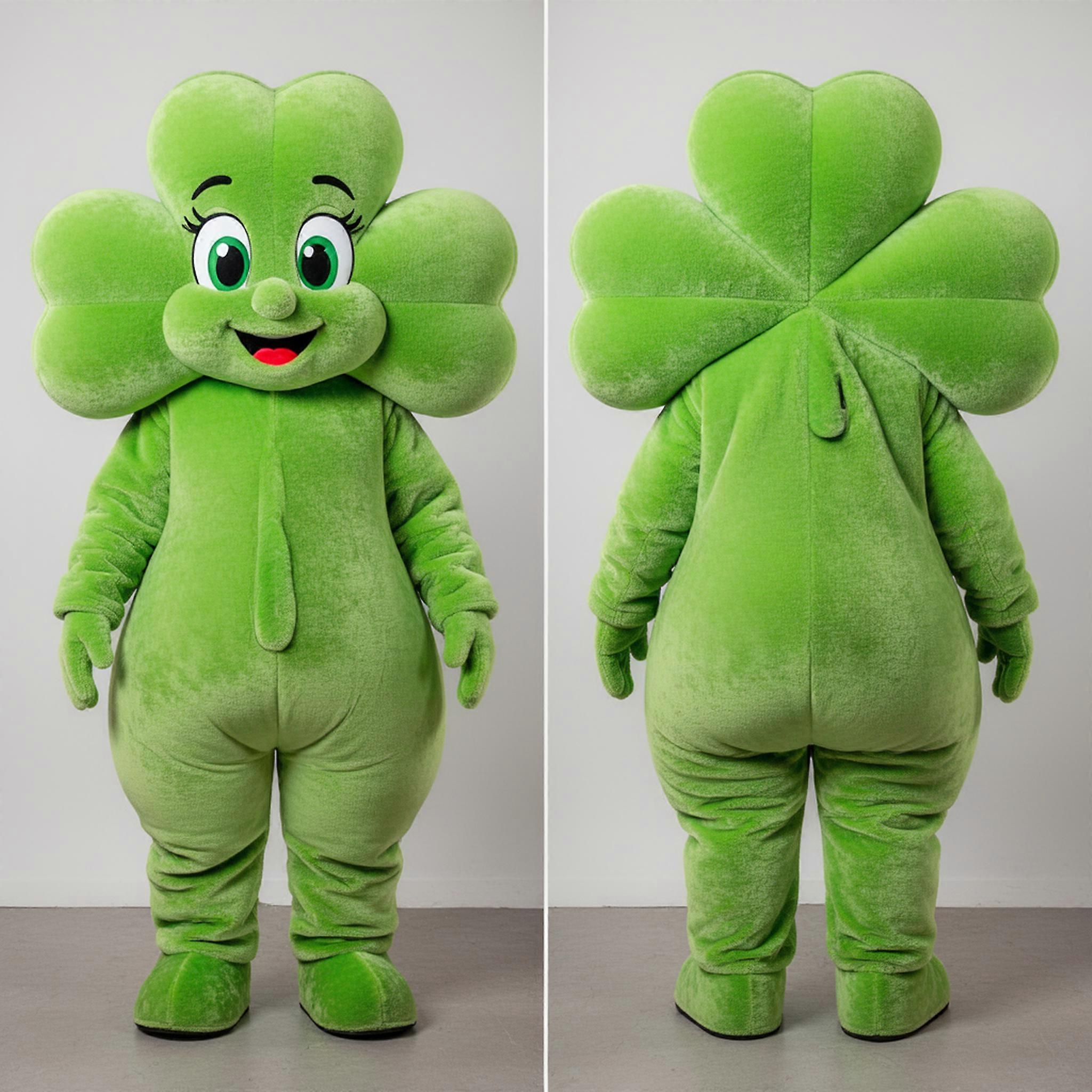 MASTICOT Lime Green Cheerful Four Leaf Clover Mascot