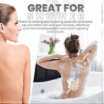 2 in 1 Long Handle Bath Brush and Back Scrubber for Shower, Soft Bristles Exfoliating Body Loofah