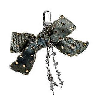 Fasjonable Denims Bowknot Charm Nøkkelring Håndlaget Nøkkelring Bowtie Anheng Nøkkelring Elegant Kvinner Ryggsekk Ornament