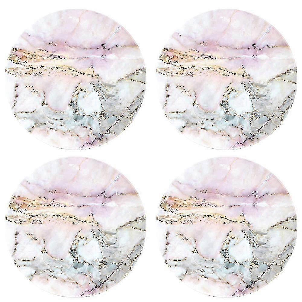 Marble Pattern Coasters - Round Drinks Absorbent Stone Coaster Set With Ceramic Stone And Cork Base