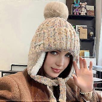 Womens Colorful Plush Winter Hat with Ear Flaps Thick Warm Design
