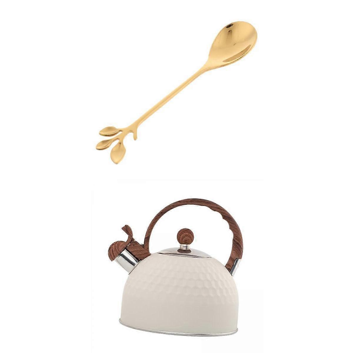 Enamel Whistling Tea Kettle, W/ Solid Bottom , White for Kitchen