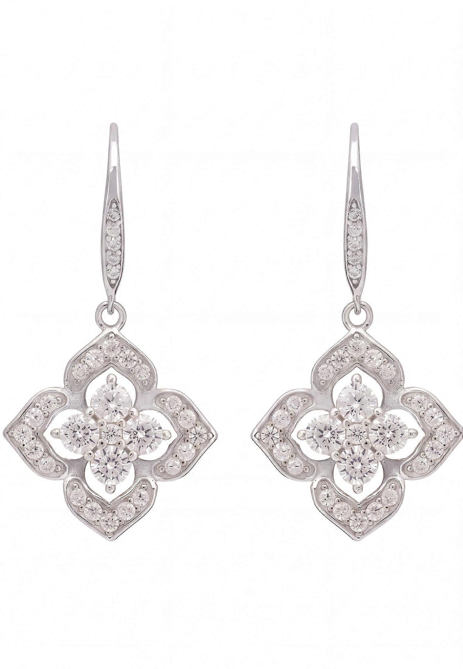 Pointed Cz Clover Flower Drop Earrings Silver