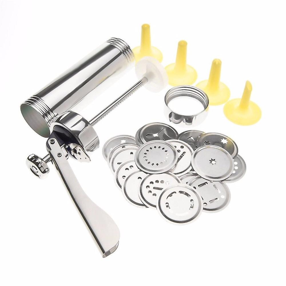 Biscuit Press Set Cookie Maker Machine Kit Stainless Steel 20 Discs 4 Icing Tips Spritz Dough Biscuits Making Tools