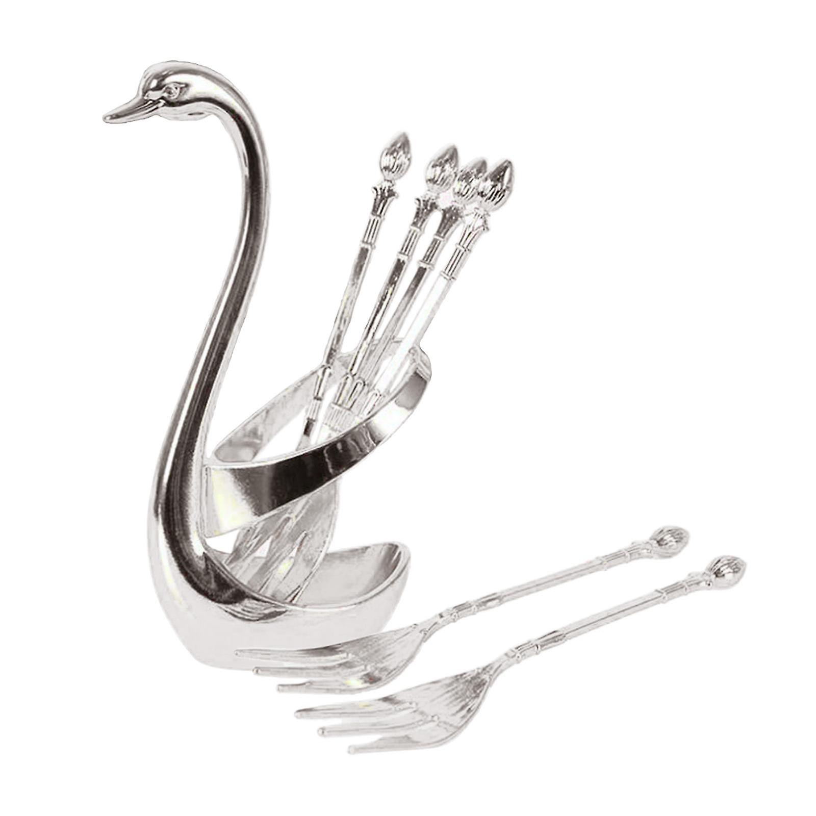 Swan Dinnerware Set Creative 6 Forks Utensils for Tea Fruit Kitchen  Silver
