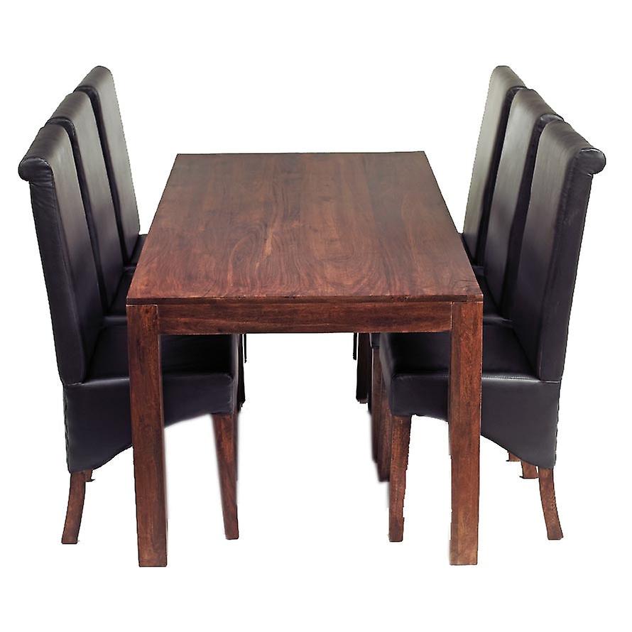 Mitzi Mango 6 Ft Dining Set With Leather Chairs