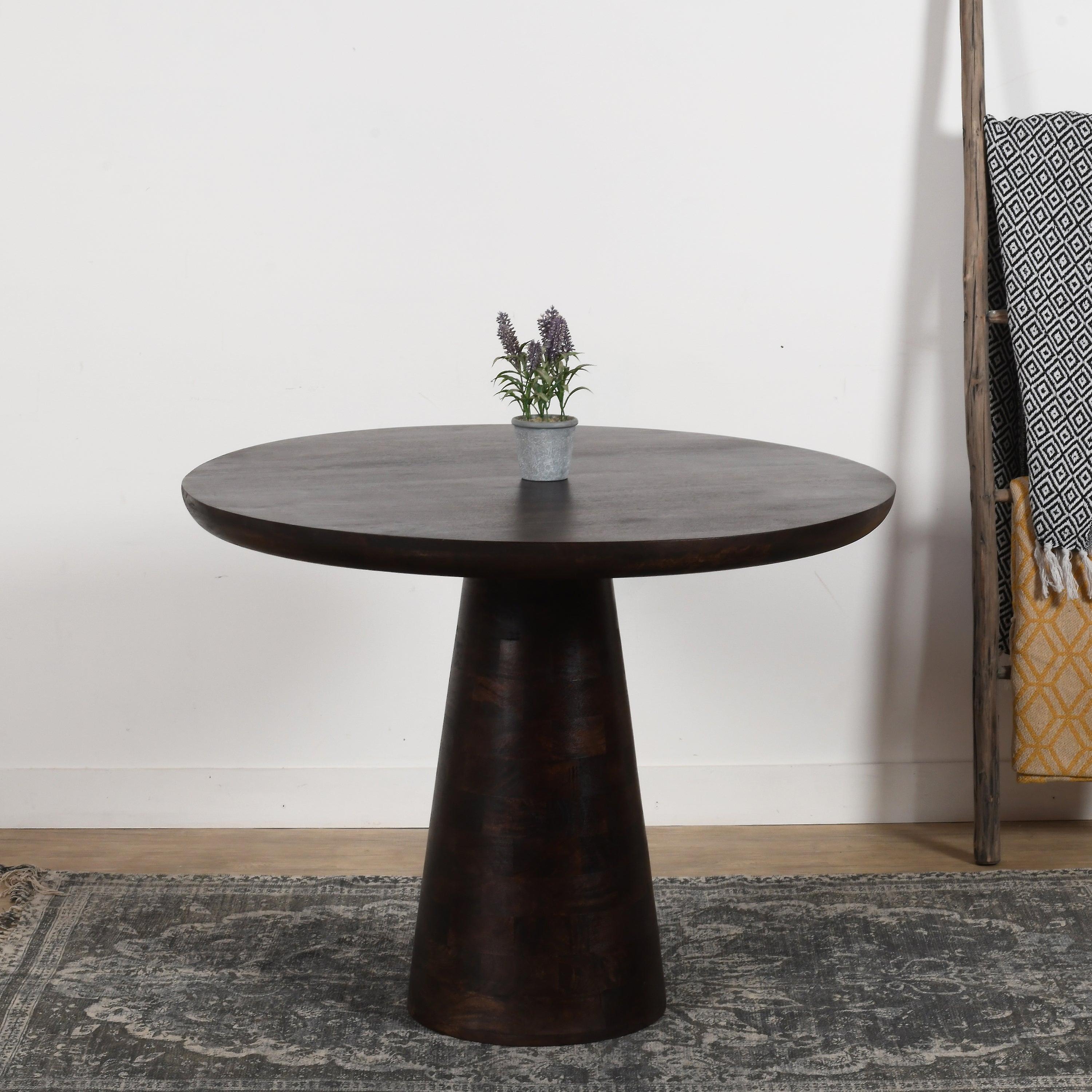 Karla Natural Solid Dark Mango Wood Round Dining Table