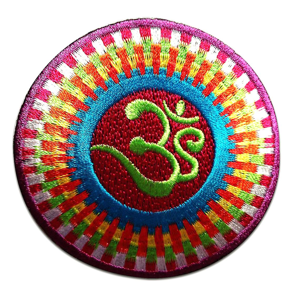 Patch / iron-on patch - Om symbol spiritual Hindu meditation - colorful - Ø7.5 cm