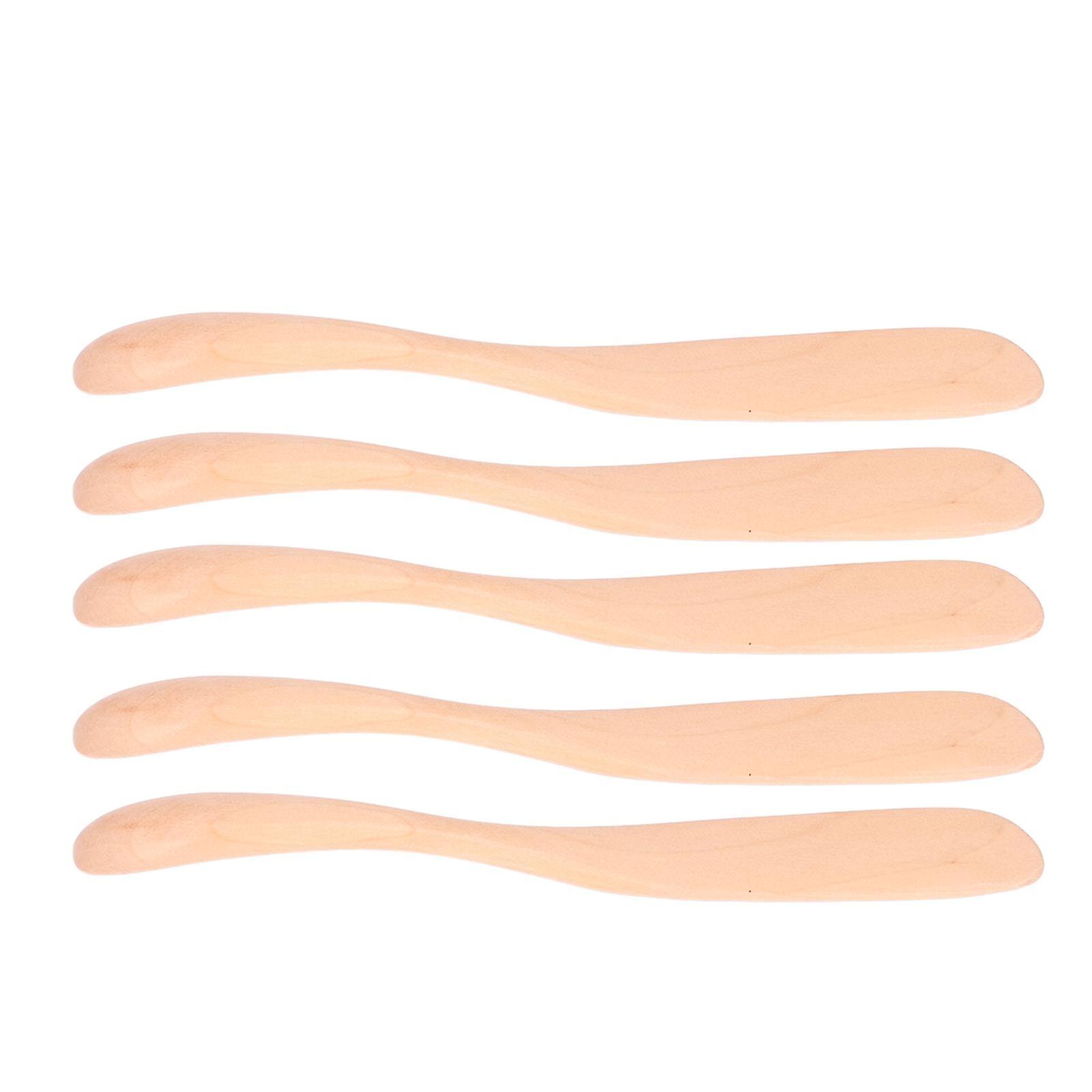 5Pcs Wooden Butter Spreaders Wood Peanut Butter Cheese Spreader Knife Dinner Cheese Dessert Spreading Spoon Tabeware with Thick Handle(A)