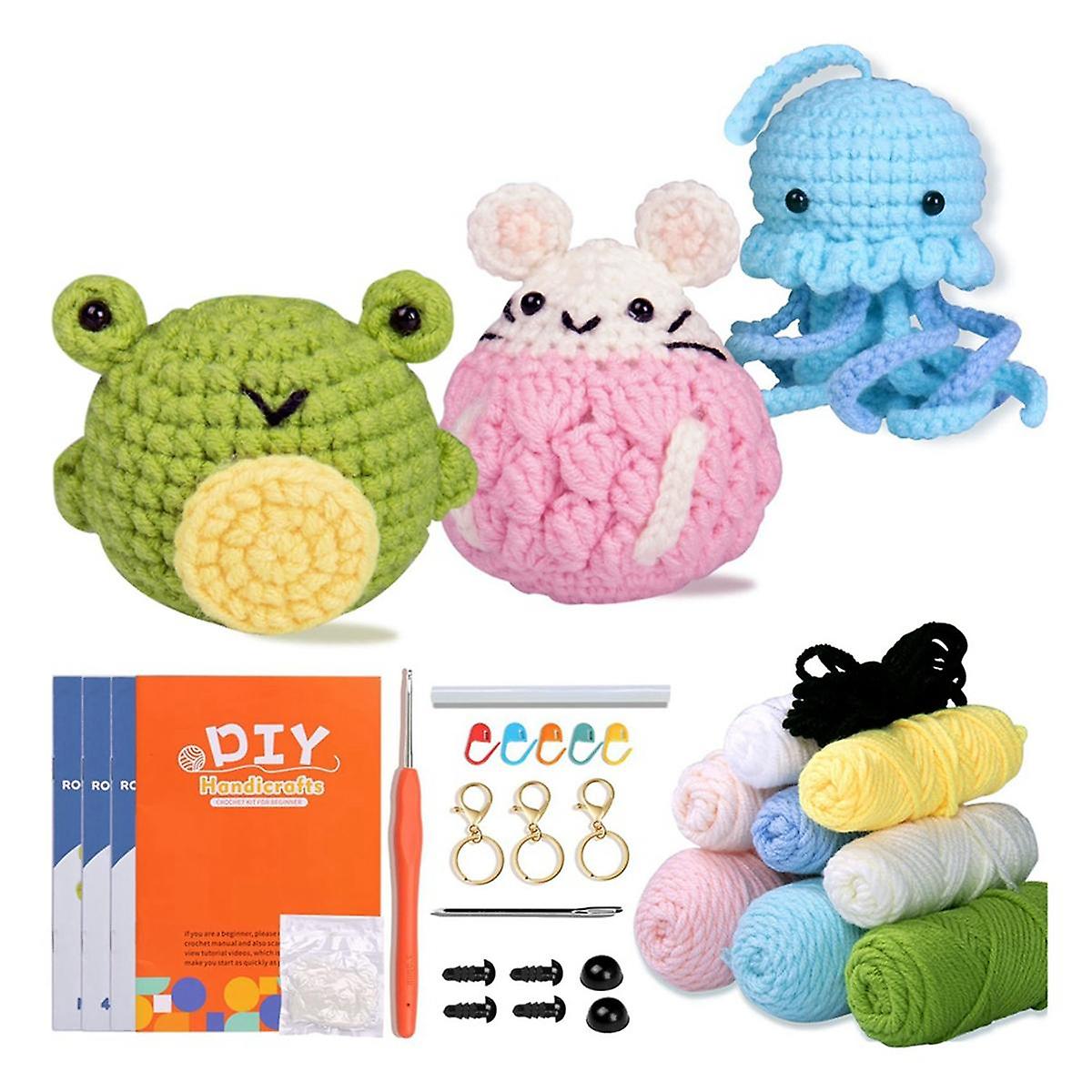 Set of 3 Crochet Kit for Beginners with Step-By-Step Video Tutorials Crochet Animal Kit for Kid and