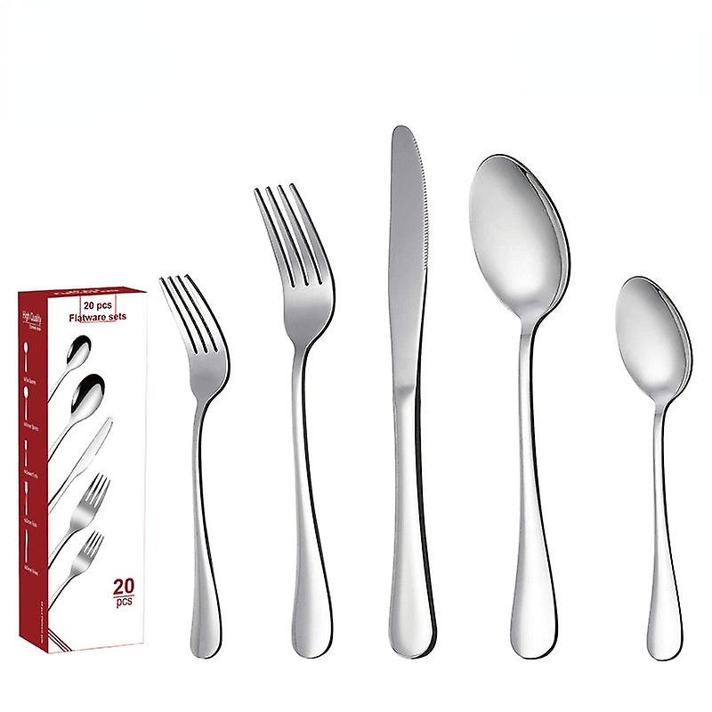 304 Stainless Steel Flatware Sets 20-piece Set Western Food/steak Knife, Fork And Spoon Suit