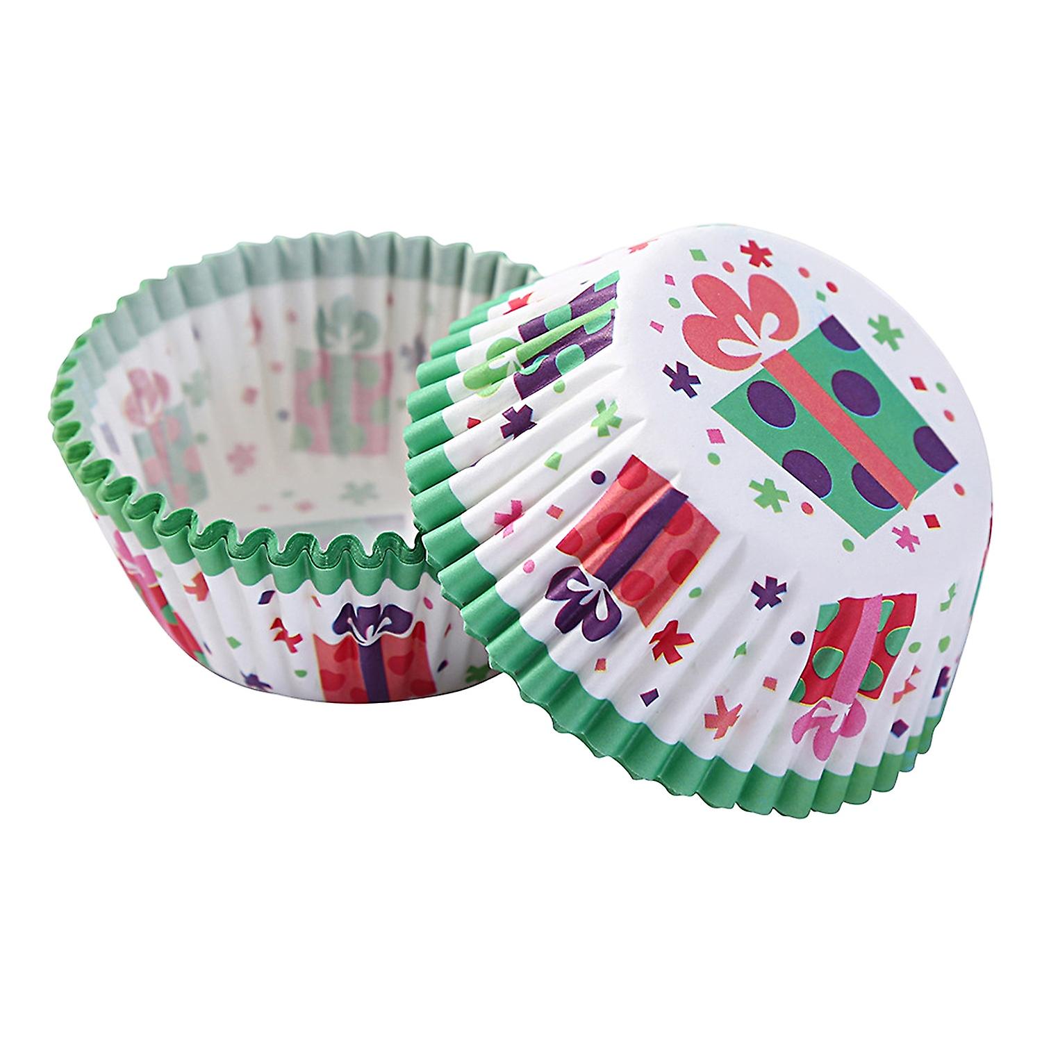 100Pcs Cupcake Liners Non-Fading Exquisite Pattern Decorative Paper Xmas Themed Cupcake Liners Muffi
