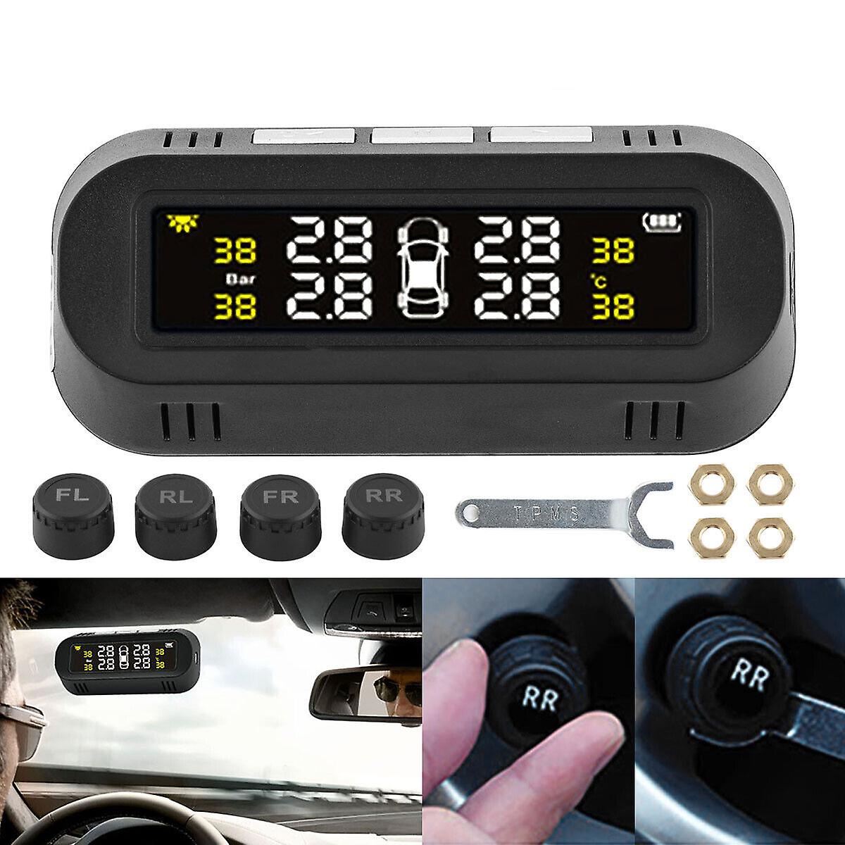 Wireless Solar TPMS LCD Car Tire Pressure Monitoring System +4 External Sensors