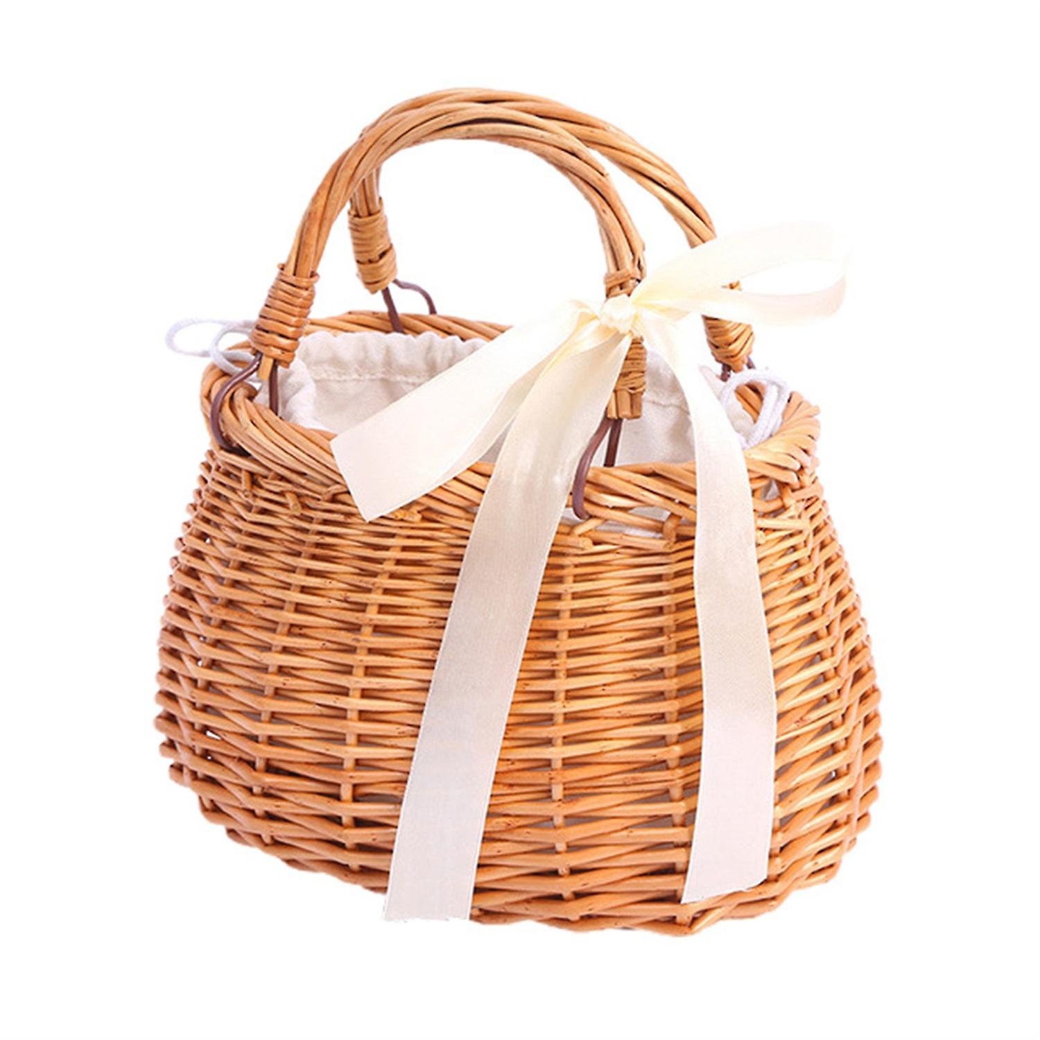 Rectangle Woven Handbag with Bowknot Wicker Trendy Concise Women Handbag Collocation Accessory