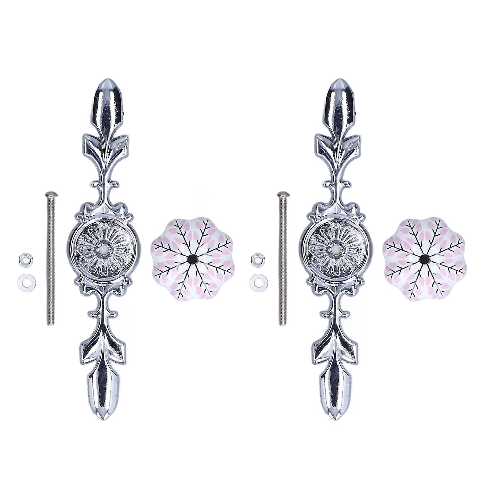 2pcs/set Ceramic Cabinet Handle Modern Simple Style Hand Painted Ceramic Cabinet Knobs1061D Flower Pattern