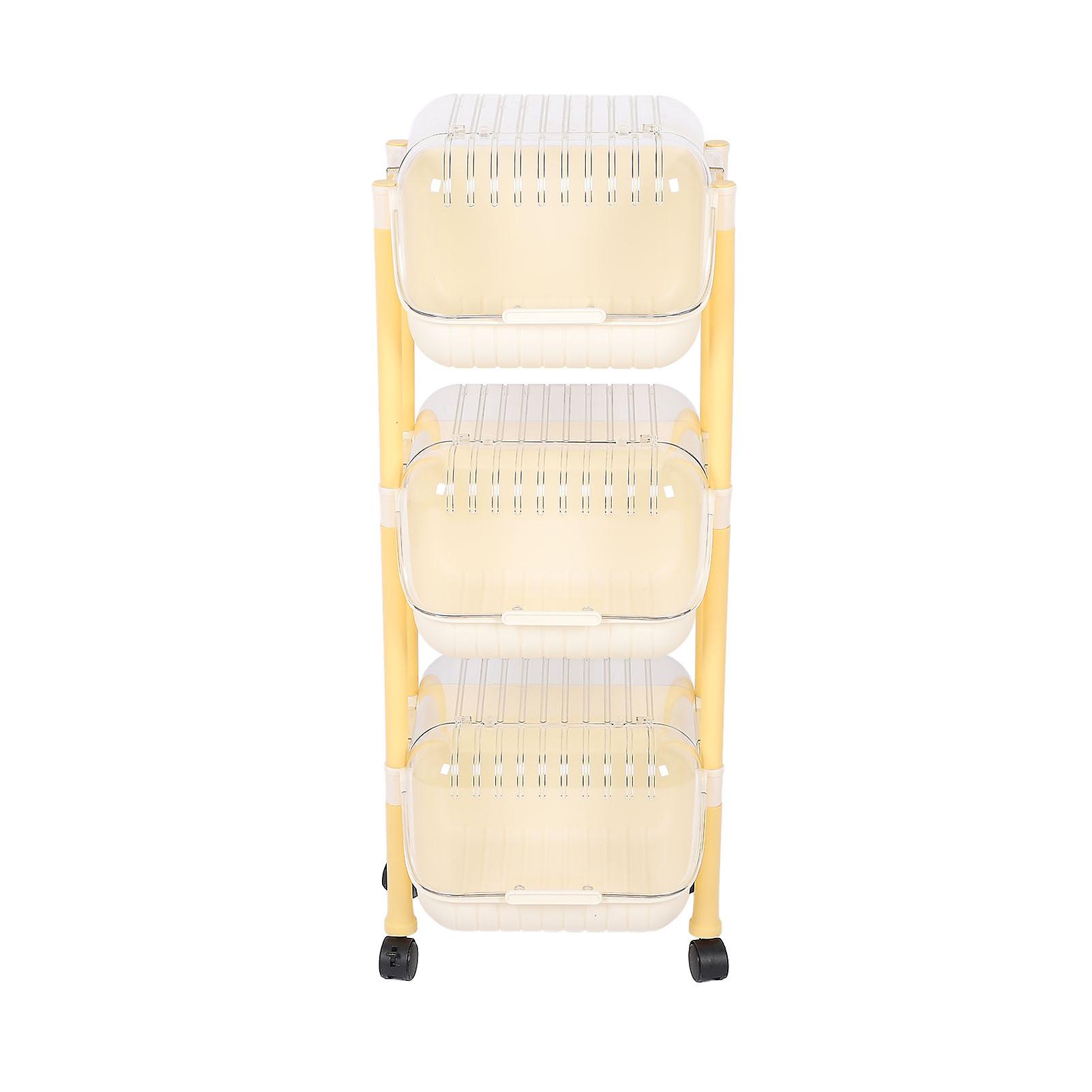Trolley Storage Rack Household Movable Multiple Tiers Plastic Vegetable Storage Basket with Lid