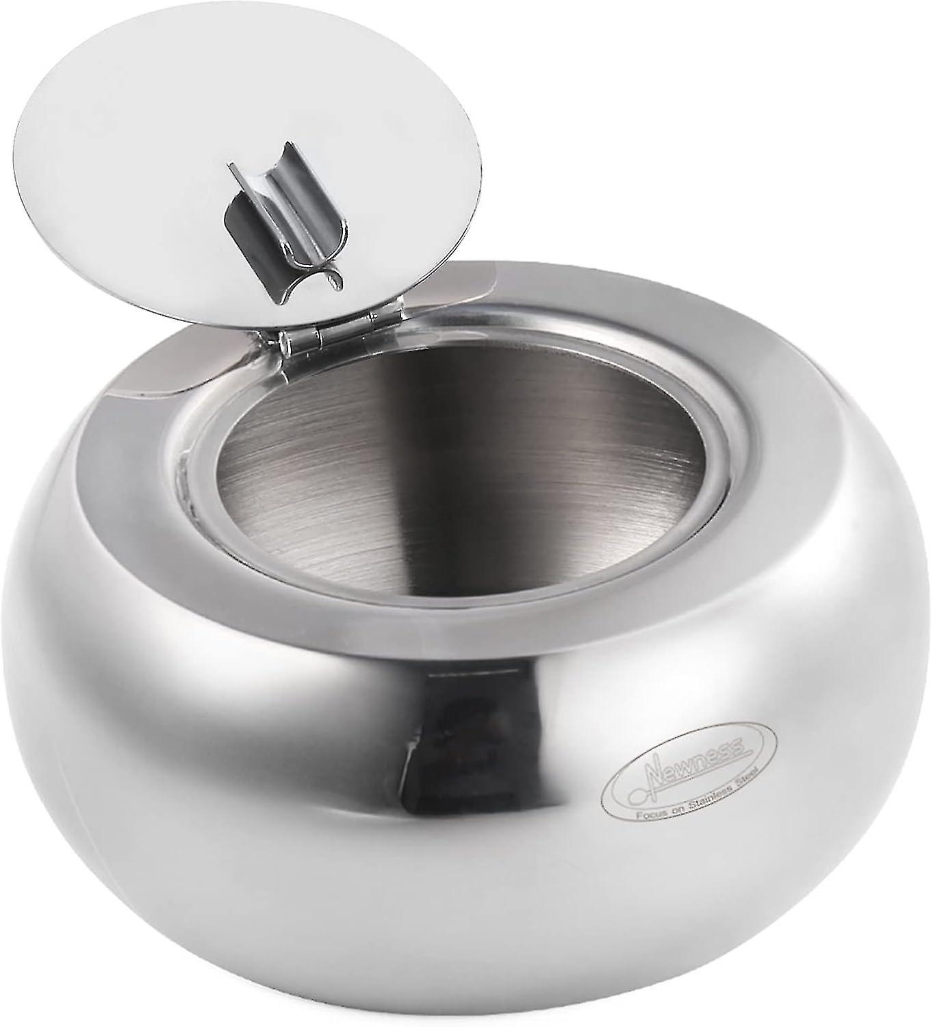 Modern stainless steel tabletop ashtray with lid for indoor or outdoor use, perfect for the home