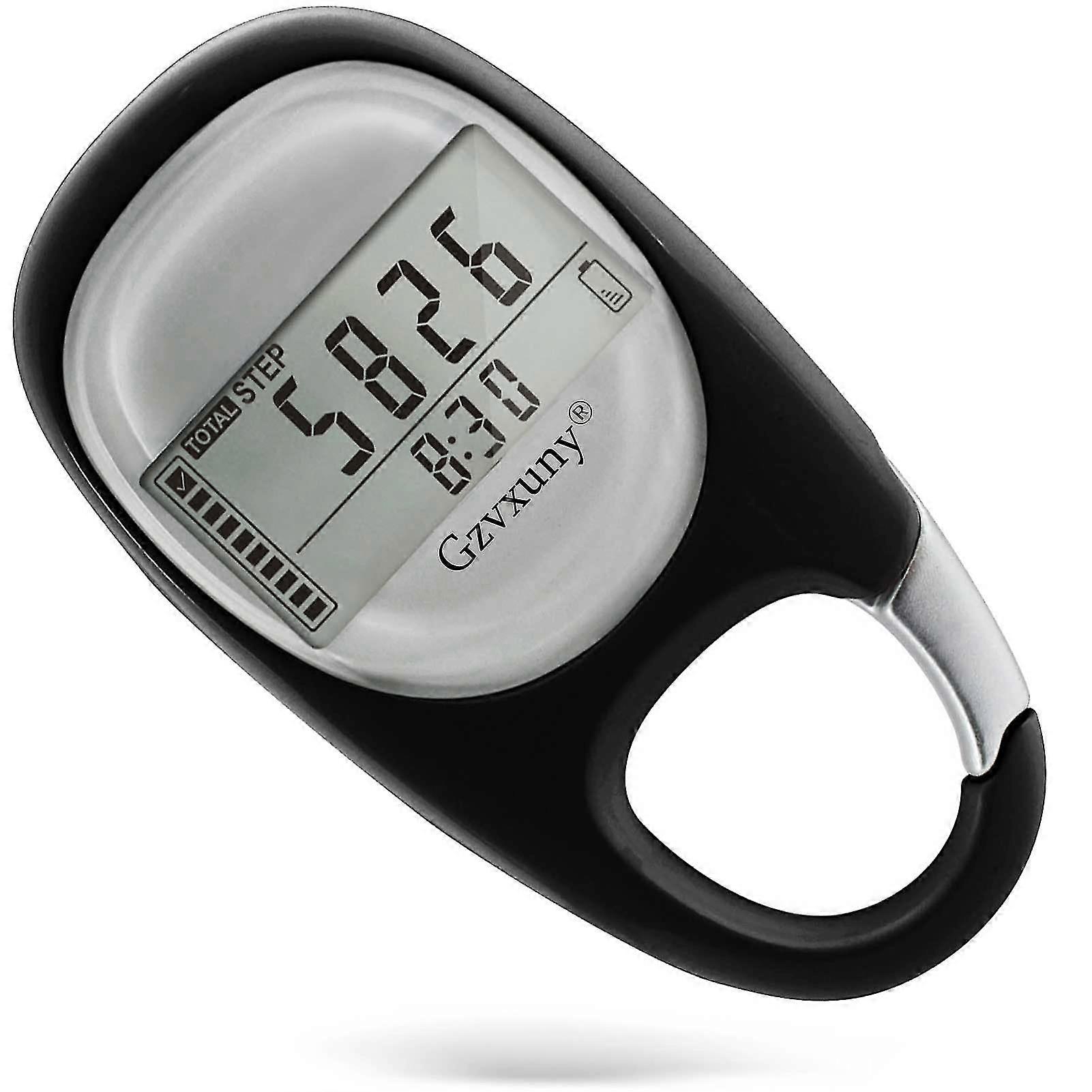 3D Pedometer with Clip - Tracks Steps Kilometers Calories Activity Time 7 Days Memory (Black)