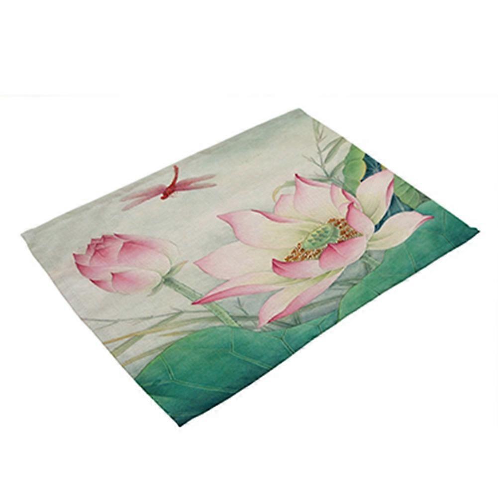Fashionable Lotus Painting Pattern Heat Insulation Placemat Tableware Table Mat (MP0004-3)