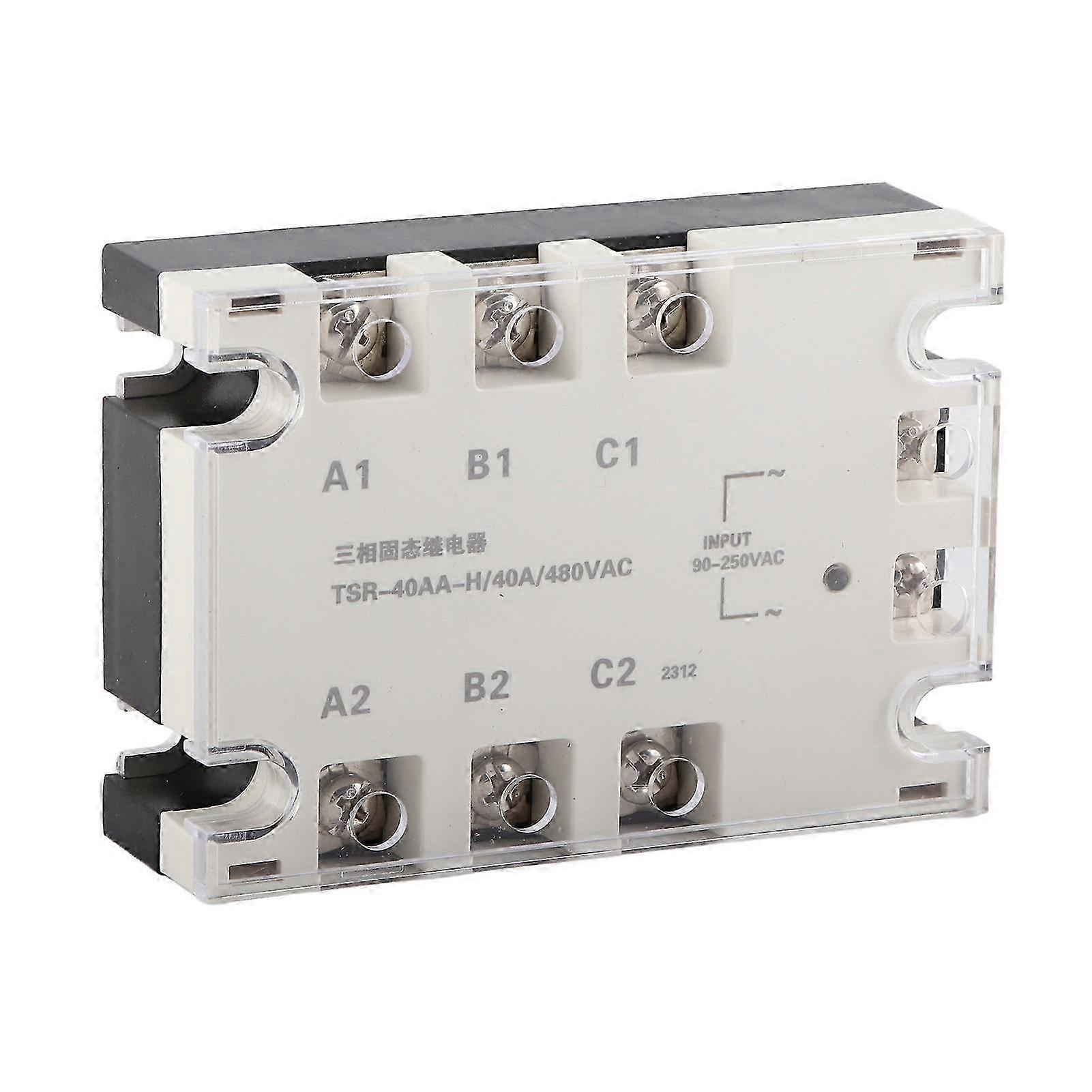 Produktbild von 3-phasiges Halbleiterrelais SSR TSR-40AA-H – 40 A, 90-250 VAC Eingang, 24-480 VAC Last, Für Industrielle Steuerungen