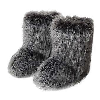 Laarzen van imitatiebont voor dames Fuzzy Pluizig Harig Suède met ronde neus Winter Comfortabel Pluche Warm Korte sneeuwlaarsjes Platte schoenen Halfhoge laarzen Buiten Binnen