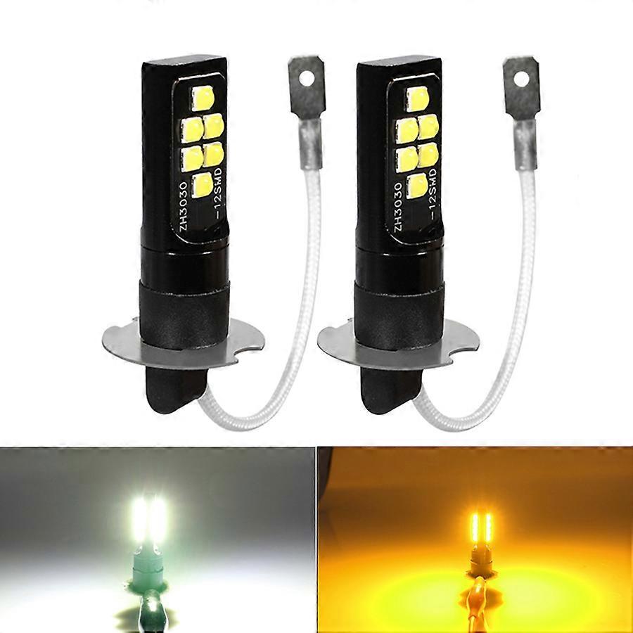 2Pcs H3 LED car light Fog s Upgrade 3030 Chips Auto Front Fog Lamp Daytime Running White 6000K Yellow 12V