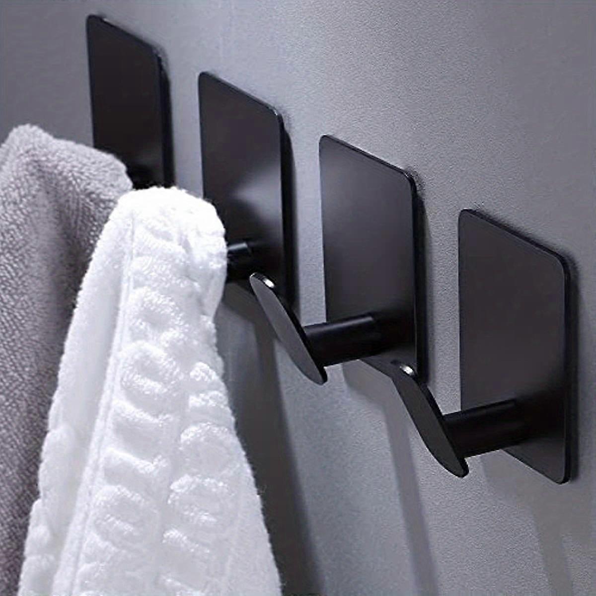 4-Piece Easy-Install Stainless Steel Hooks - No-Drill, Adhesive Wall Mount For Bathroom & Kitchen - Space-Saving Hangers For Towels, Clothes, Robes