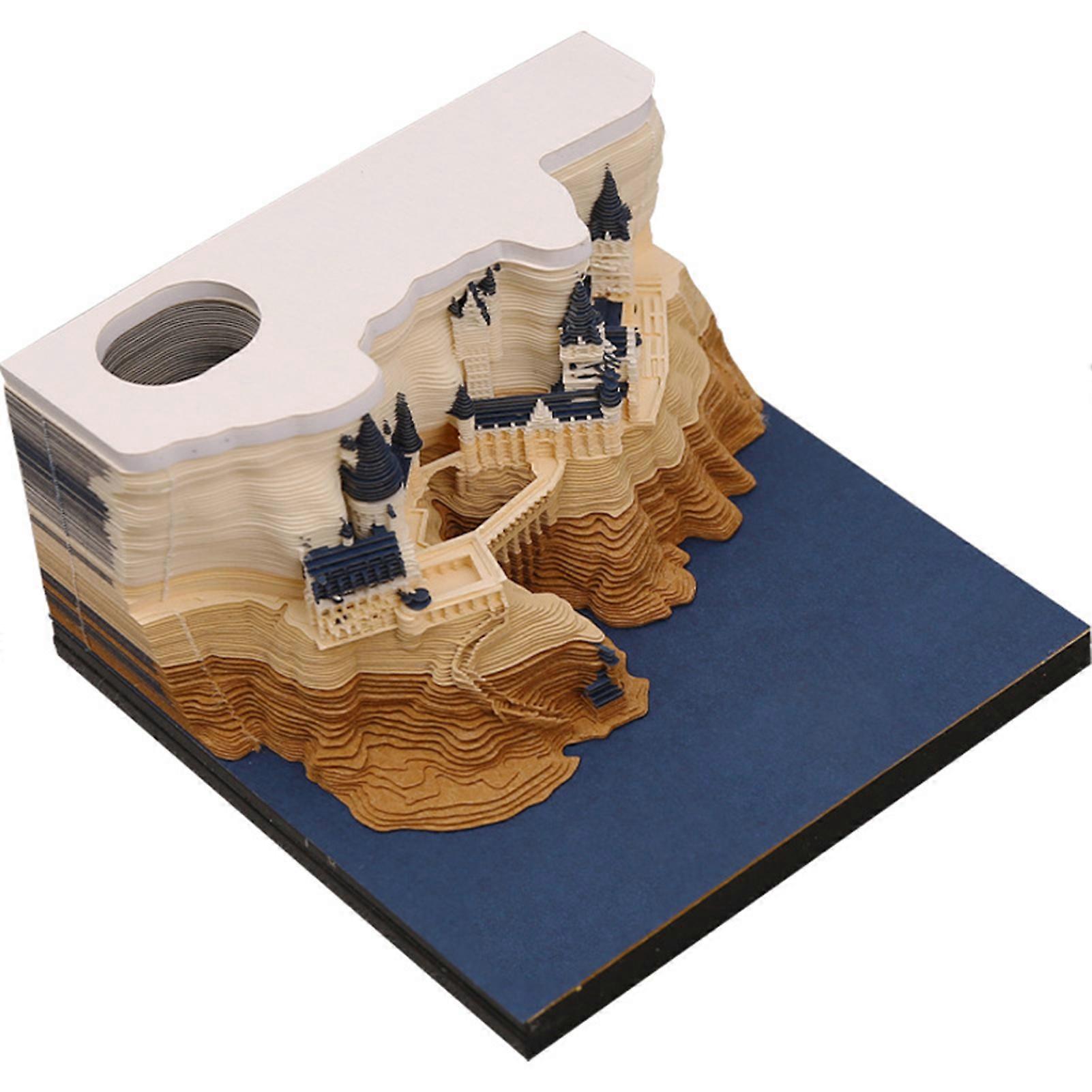 1 Set Weekly Calendar Creativity 3D Castle Calendar with LED Lights Paper Carving Art Desk Calendar for Home Decoration