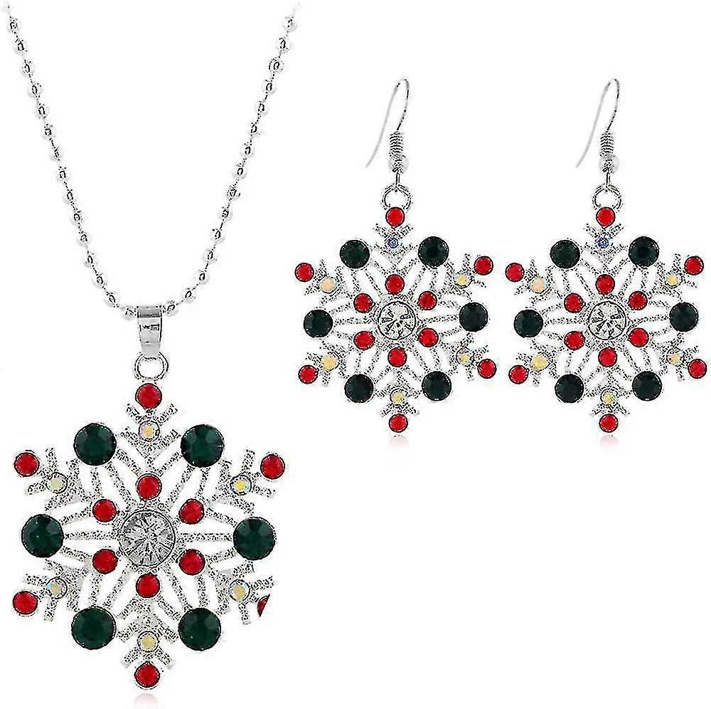 女性のためのスノーフレークイヤリングネックレススノーフレークペンダントネックレススノーフレークダングルイヤリングロングラインストーンネックレススノーネックレスクリスマスジュエリーGi