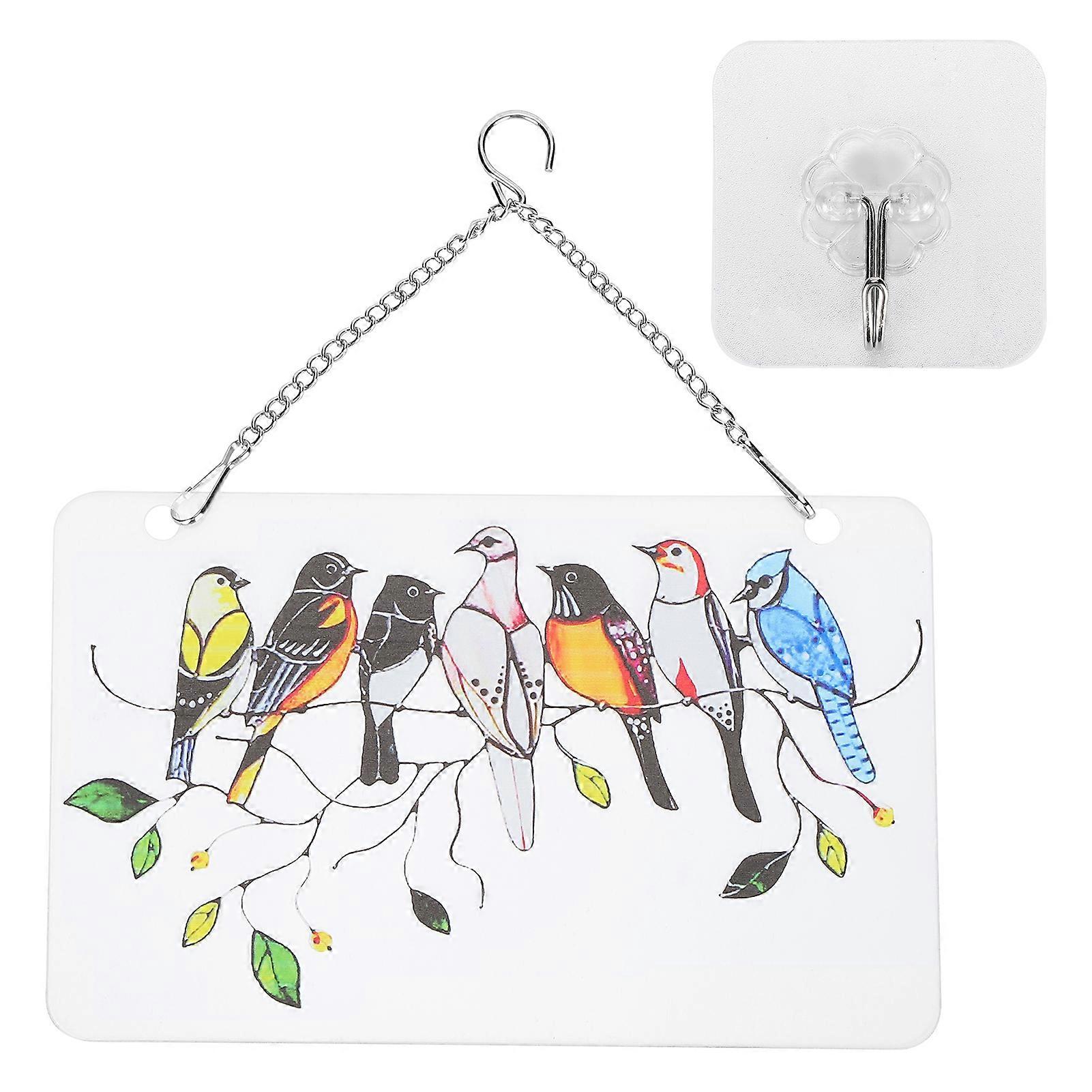 Pássaros em um painel de vidro de vidro ornamento de arame Suncatcher pendurados com presente de corrente para os amantes de pássarosPlaca retangular 20x12.5cm