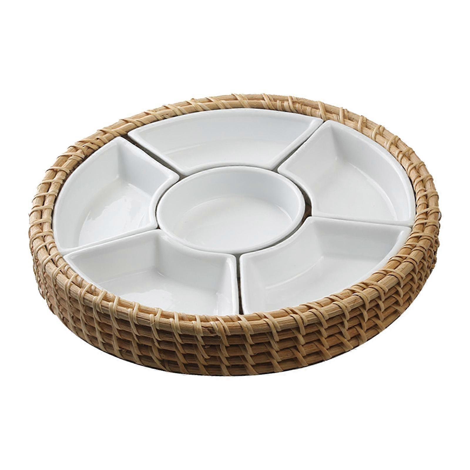 מגש הגשה מחולק 6 תאים מגש פירות יבשים לעוגות עוגיות פירות צבע עץ