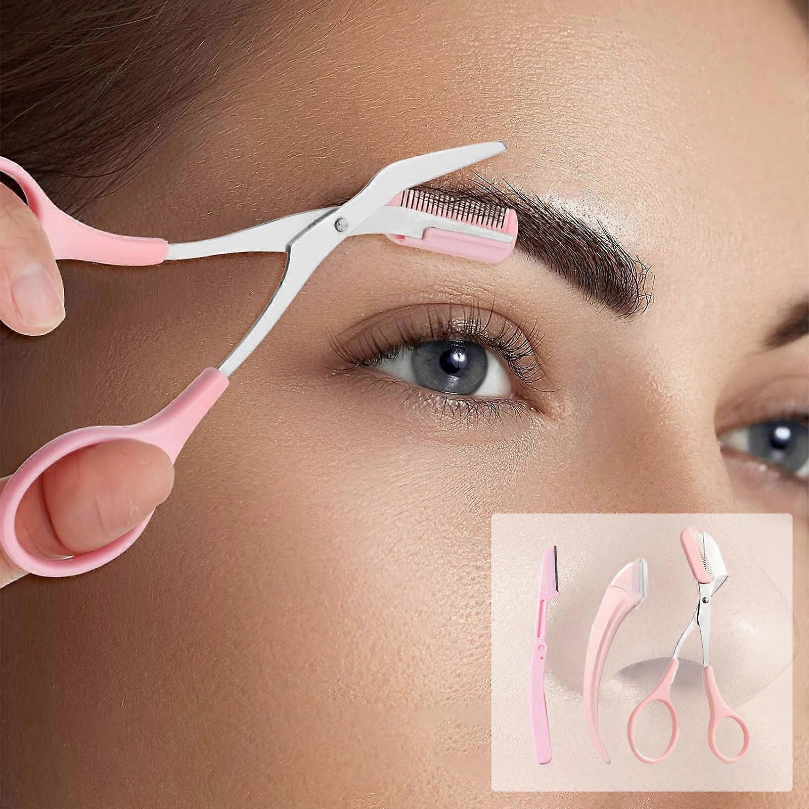 Beauté 3PCS Tondeuse à sourcils Ciseaux avec peigne Professionnels Peigne à sourcils de précision Ciseaux Set Petit Rasoirs Sourcils Garniture de sourcils Ciseaux Eyeb