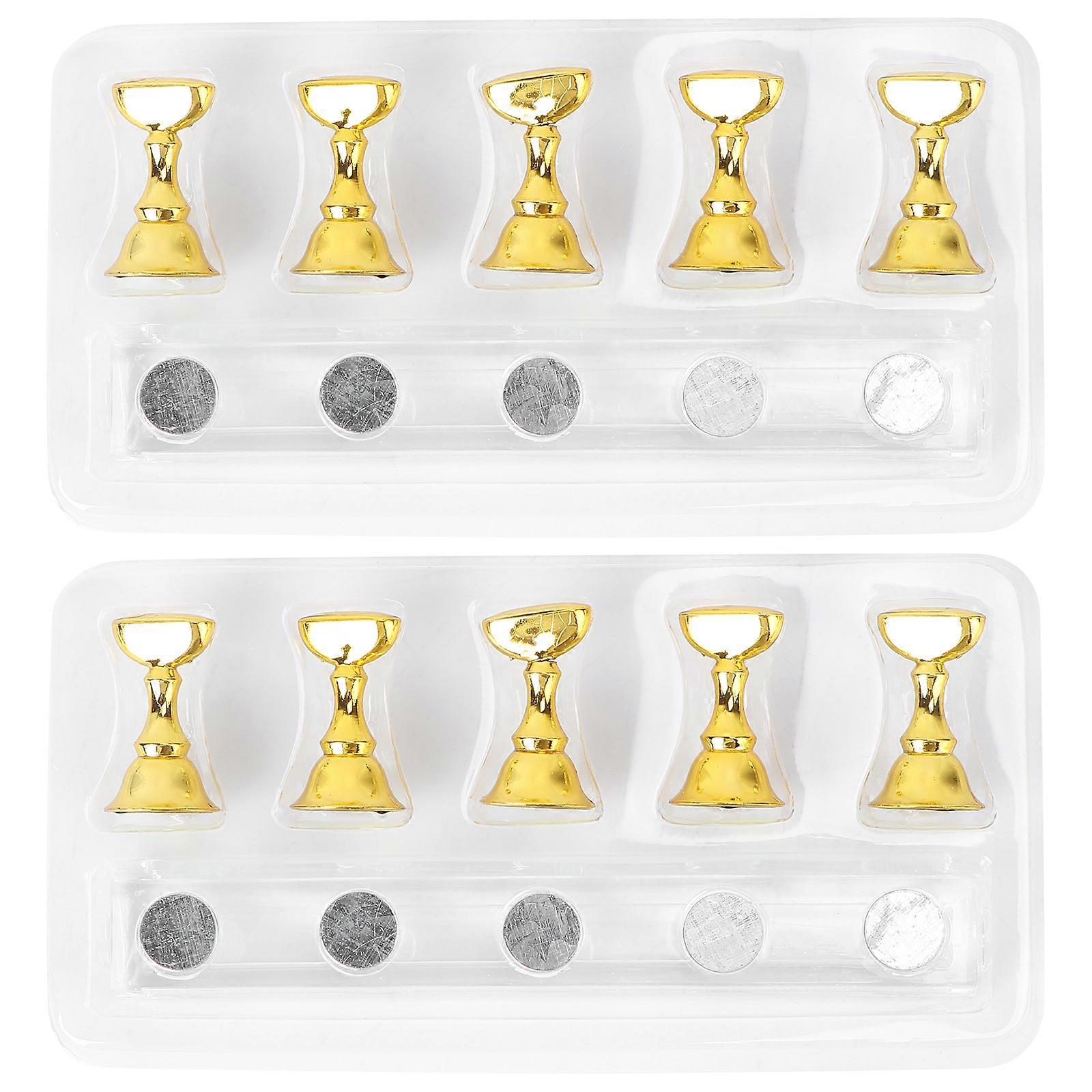 2 Sets Nail Tips Practice Display Stand Electroplated Magnetic Stuck Crystal Holder Long Acrylic Chessboard Design for False Nails Tips -A Set Include