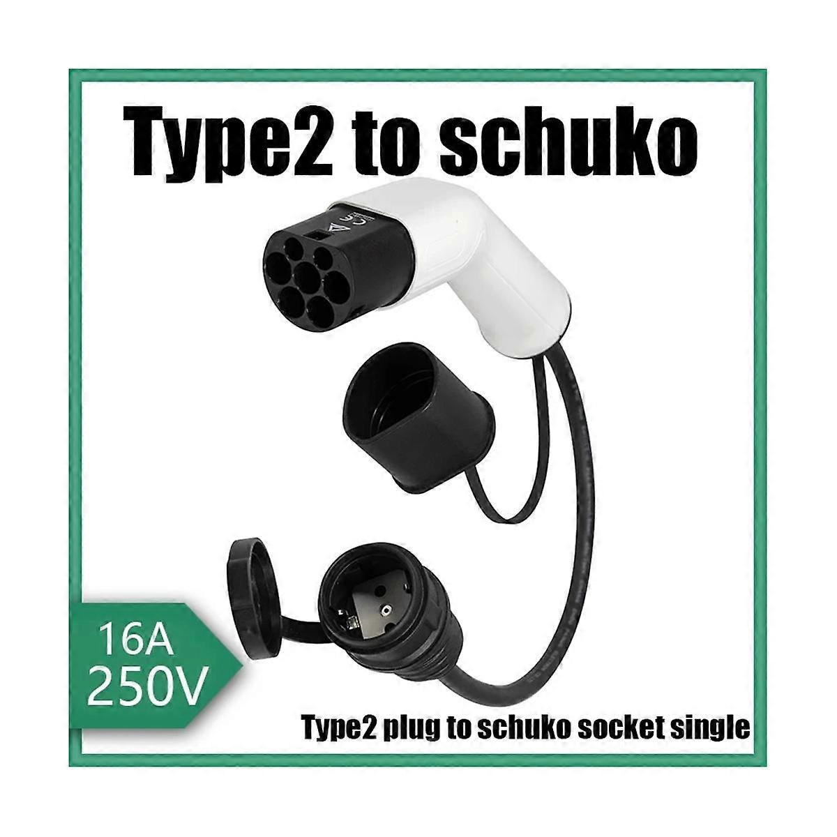 Type2 to Schuko 16A Electrical Car Type 2 Charging Side Plug to Schuko Socket EV Charging Adapter C