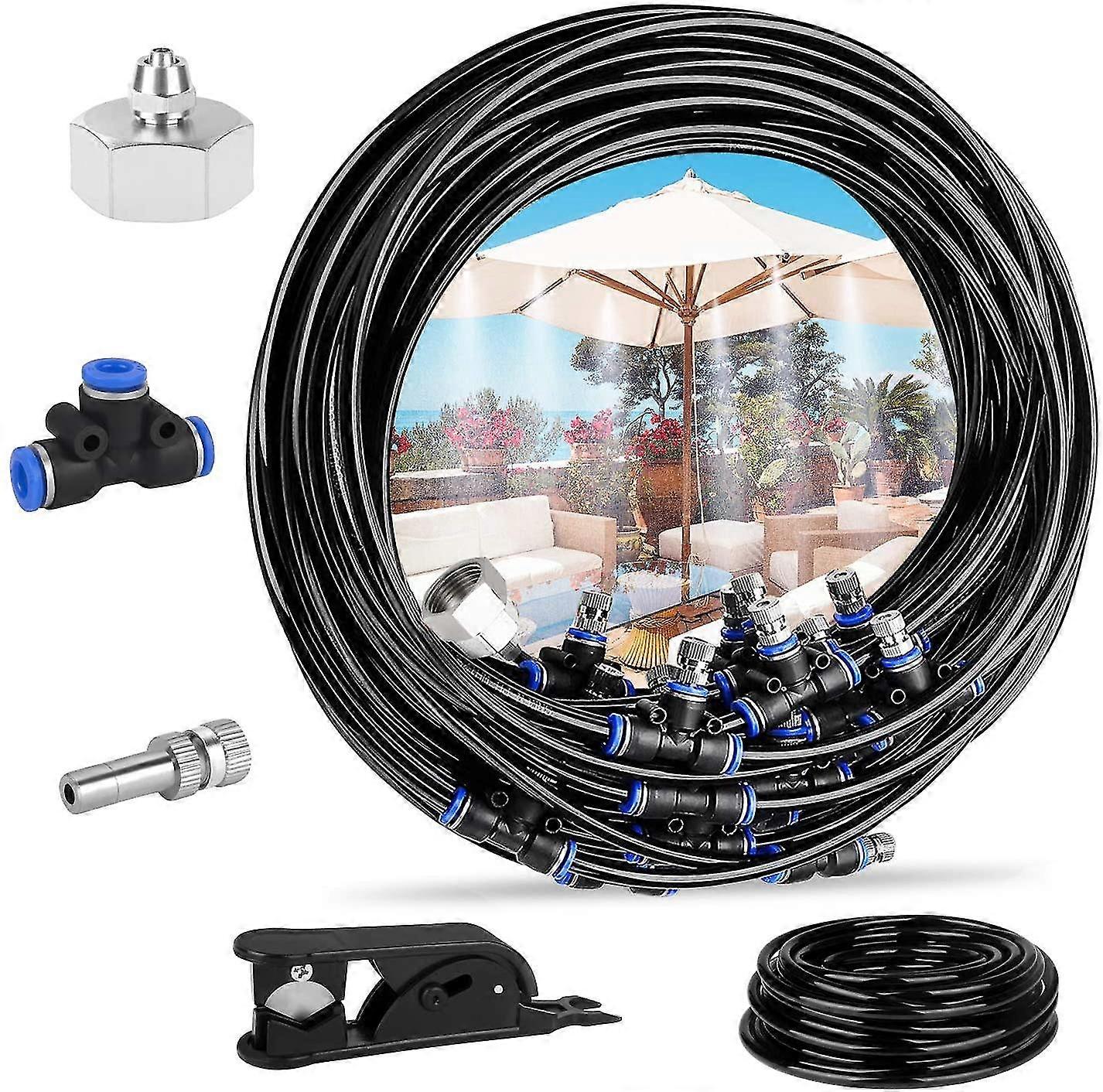 Misting Cooling System 65.6 Ft (20m) With 20 Copper Metal Mist Nozzles And A Connector(3/4) For Trampoline Patio Misting Micro Flow Watering Automatic
