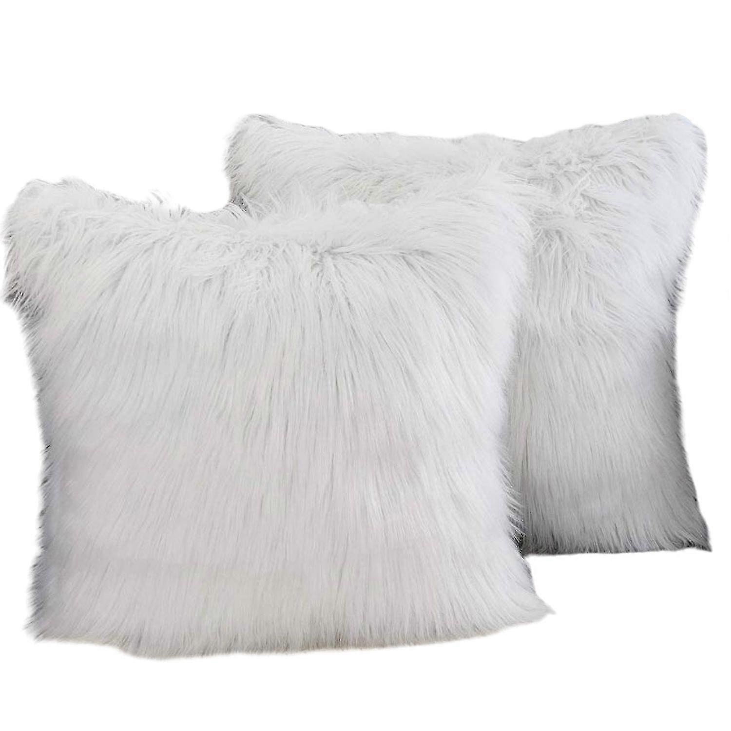 Set Of 2 Decorative Pillow Covers New Luxury Series Merino Style Faux Fur Fluffy Throw Pillow Covers Square Fuzzy Cushion Case