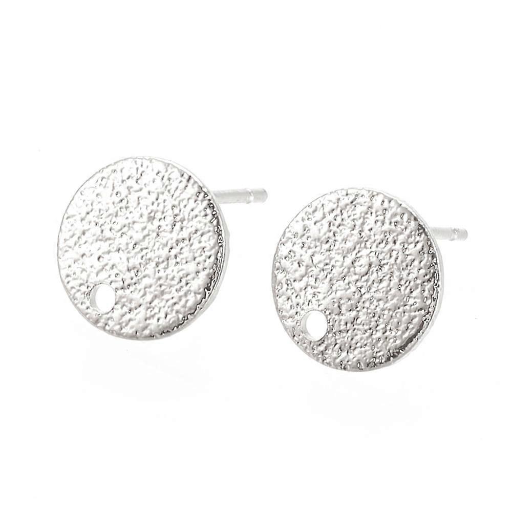 Hammered Brass Stud Earring Findings Flat Round Nickel Free Real Platinum Plated 10mm Hole: 1mm Pin: 0.6mm