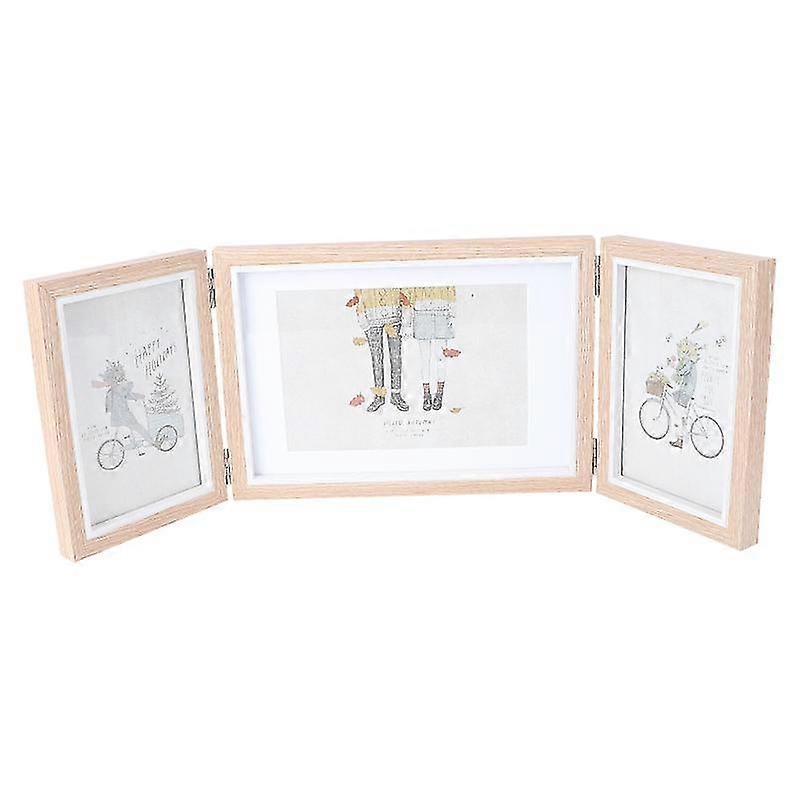 1pc Creative Wooden Photo Album Three-Layer Folding Album Multi-Functional Picture Frame