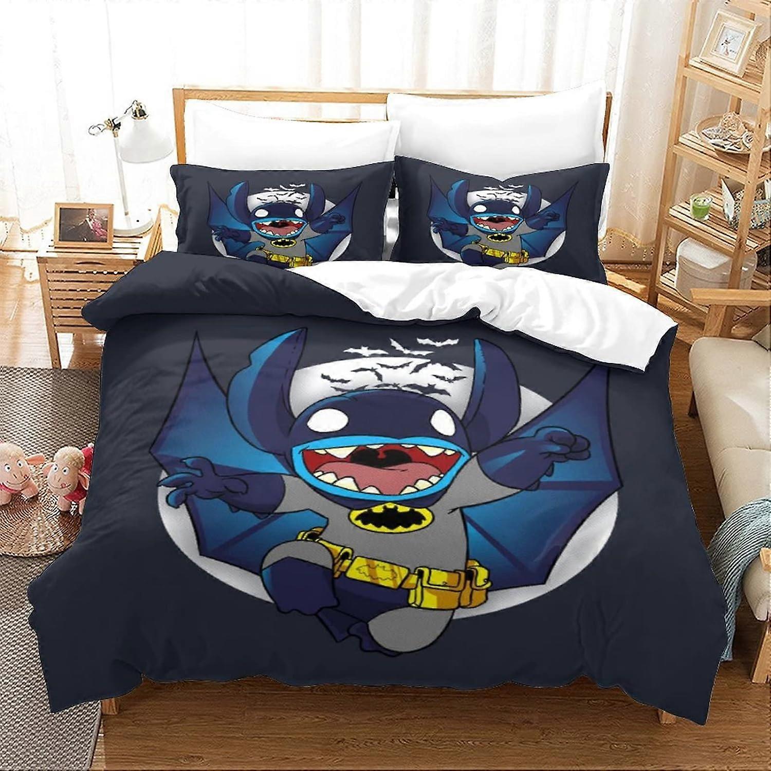 Stitch Printed D Lilo & Stitch Design Duvet Cover Bedding Set, Pillowcases, Hidden Zipper Piece Set for Kids Teens 135*200 CM