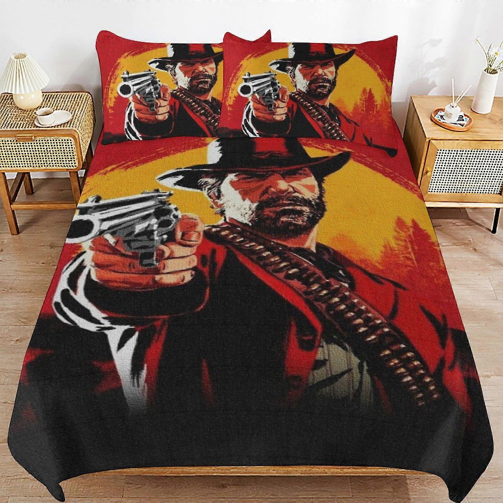 x203 Red Dead Redemption Comforter Set 3 Pieces Quilt Cover Set Soft Bedding Sets for All Seasons (1 Comforter 2 Pillowcases) hb203