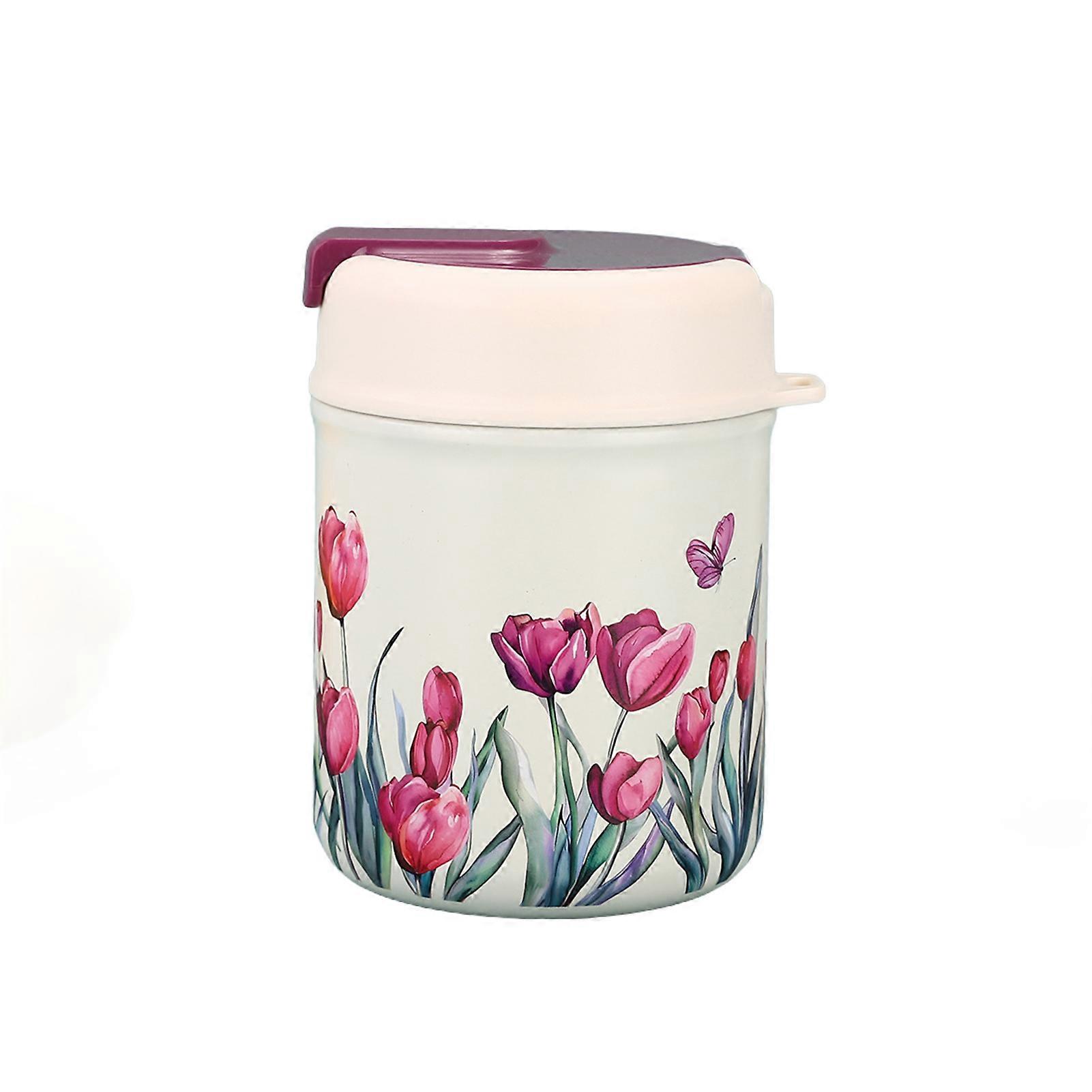 Stainless Steel Vacuum Cup Lunch Box BPA-Free Food Container with Folding Spoon Wide Mouth Leak Proof Lunch Box for Home Kitchen Office Outdoor