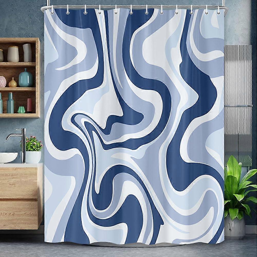 ستارة دش زرقاء داكنة للحمام ، 70s ريترو بوهو الحد الأدنى من ستارة الدش الجمالية لديكور الحمام ، ستارة دش قماش قابلة للغسل 72 × 84 بوصة